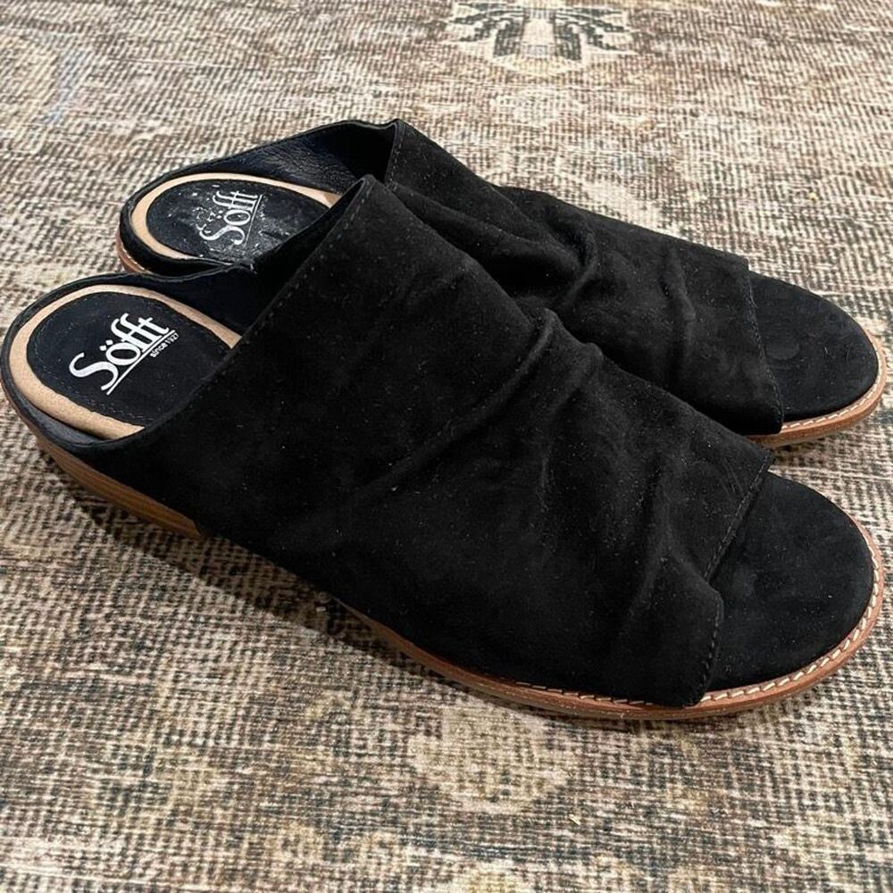 Sofft Black Suede Leather Slide Sandals Mules Open Toe Women's Size 9.5 M